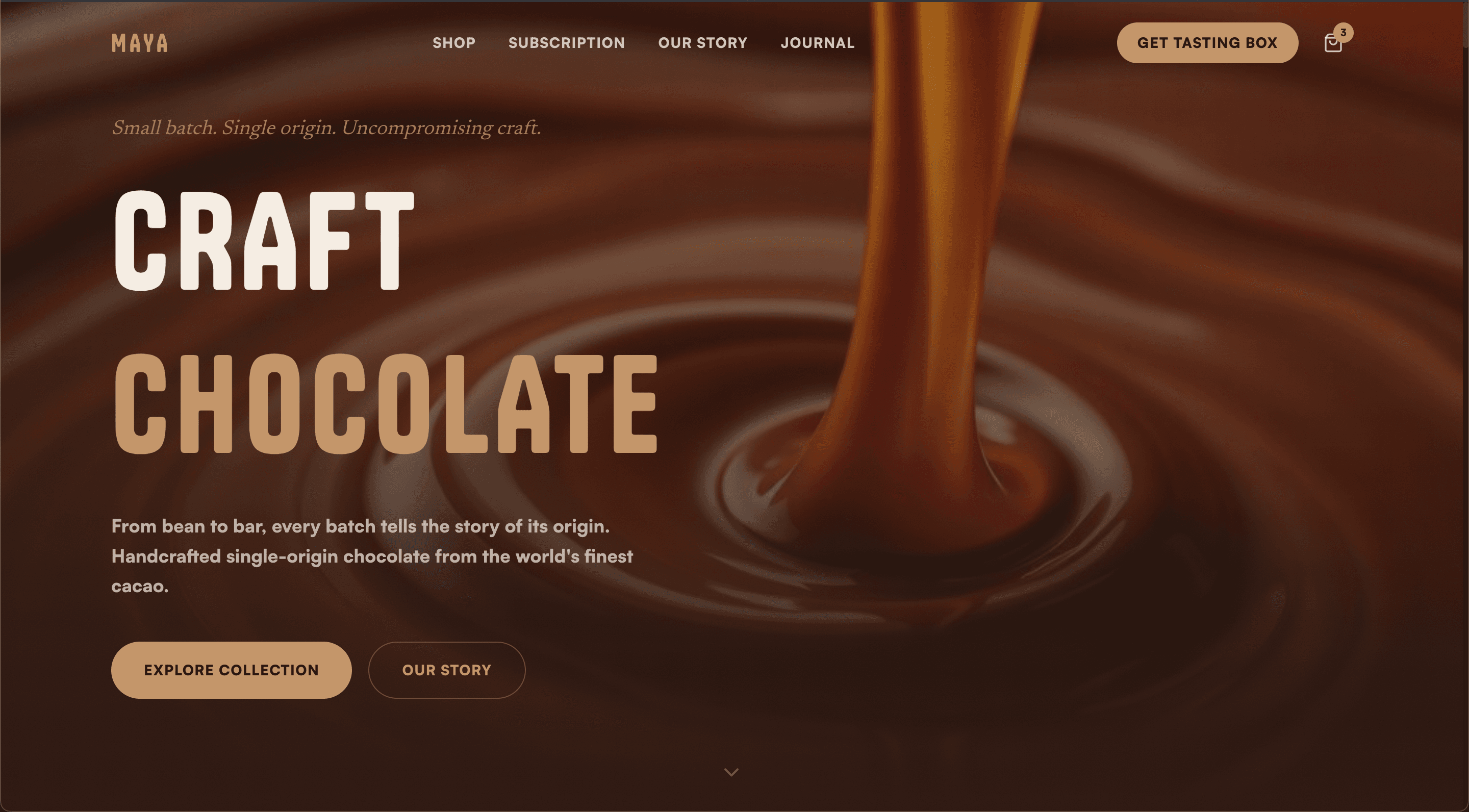 Maya Chocolatier website screenshot